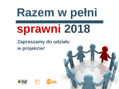 logo projektu "Razem w pełni sprawni 2018" i napis "Zapraszamy do udziału w projekcie!"